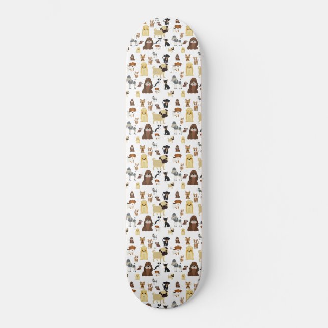 Skateboard patrón de perros de fondo blanco. (Anverso)