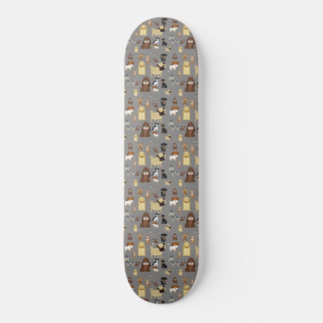 Skateboard patrón de perros de fondo gris. (Anverso)