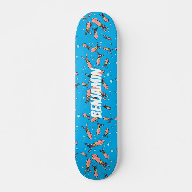 Skateboard Patrón de personalizado de calamar rosa gracioso (Anverso )