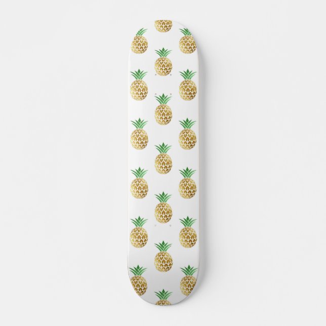 Skateboard Patrón de piña de Relieve metalizado dorado tropic (Anverso )