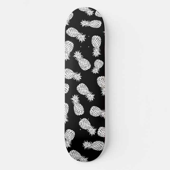 Skateboard patrón de piña en blanco y negro (Anverso)