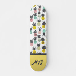 Skateboard Patrón de Piña Vintage Amarillo Dorado con Monogra