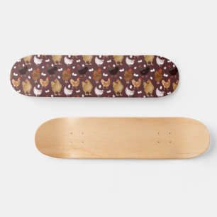 Skateboard Patrón de Pollo Marrón y Huevos