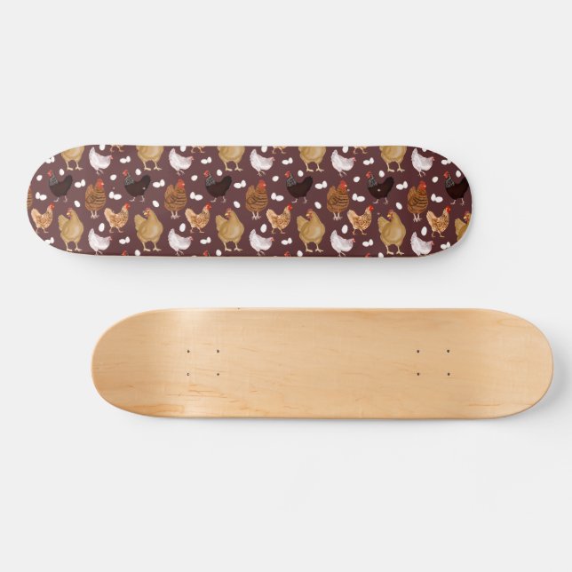 Skateboard Patrón de Pollo Marrón y Huevos (Horz)