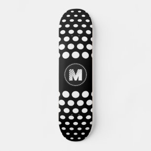 Skateboard Patrón de puntos de polca blanca monograma