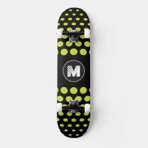 Skateboard Patrón de puntos de polka verde ácido monograma