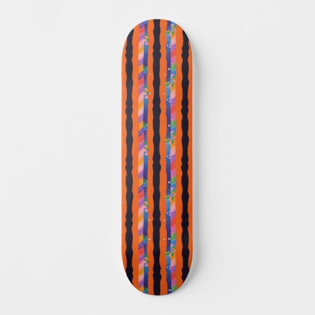 Skateboard Patrón de raya ondulada floral naranja (Anverso)