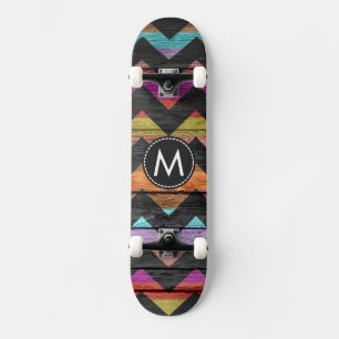 Skateboard Patrón de rayas de chevron de madera pintada #2