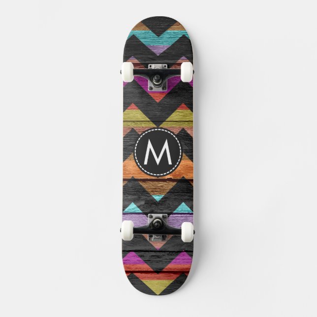 Skateboard Patrón de rayas de chevron de madera pintada #2 (Anverso)