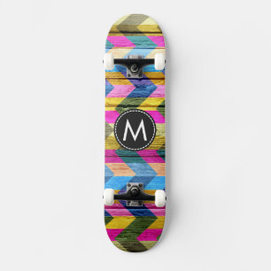 Skateboard Patrón de rayas de chevron de madera pintada #6
