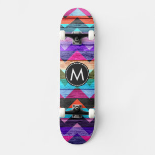Skateboard Patrón de rayas de chevron de madera pintada #7