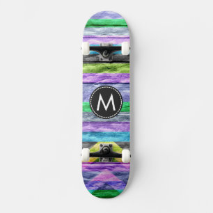 Skateboard Patrón de rayas de Chevron de madera pintada #9