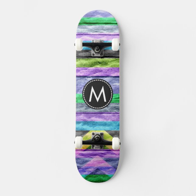 Skateboard Patrón de rayas de Chevron de madera pintada #9 (Anverso)