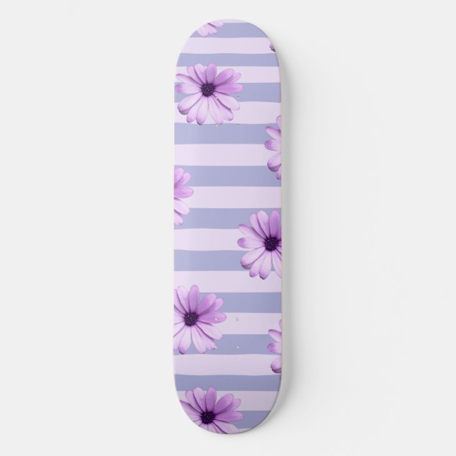 Skateboard Patrón de rayas de pastel con margaritas (Anverso)