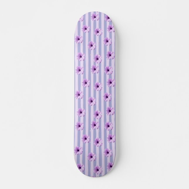 Skateboard Patrón de rayas pastel con margaritas (Anverso )