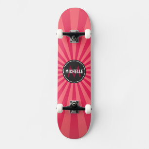 Skateboard Patrón de Rayos de Sol Funky Rosa Monograma