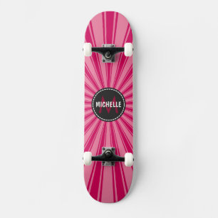 Skateboard Patrón de Rayos de Sol Funky Rosa Monograma