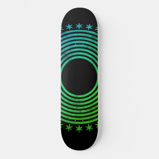 Skateboard Patrón de resumen geométrico de Mandala Negro verd (Anverso)