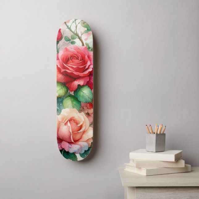 Skateboard Patrón de Rosa Caprichoso (Arte de la pared)