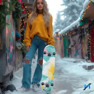 Skateboard Patrón de semitono abstracto con Pastel contemporá