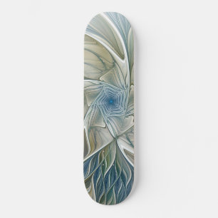 Skateboard Patrón de sueño floral abstracto fractal azul caqu