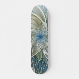 Skateboard Patrón de sueño floral Resumen Fractal caqui azul