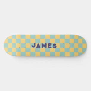 Skateboard patrón de tablero de ajedrez azul retro