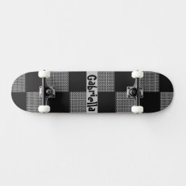 Skateboard Patrón de tablero de ajedrez gris negro personaliz