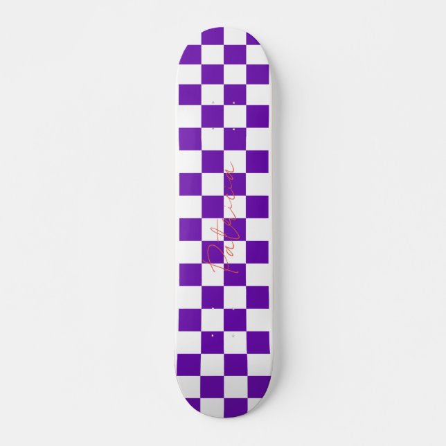 Skateboard Patrón de tablero de verificación retro púrpura (Anverso )