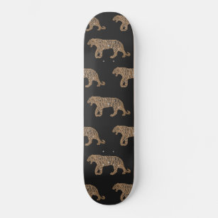 Skateboard Patrón de tigre de Purpurina negro de oro de moda