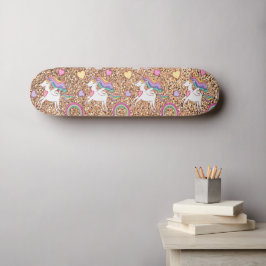 Skateboard patrón de unicornio purpurina
