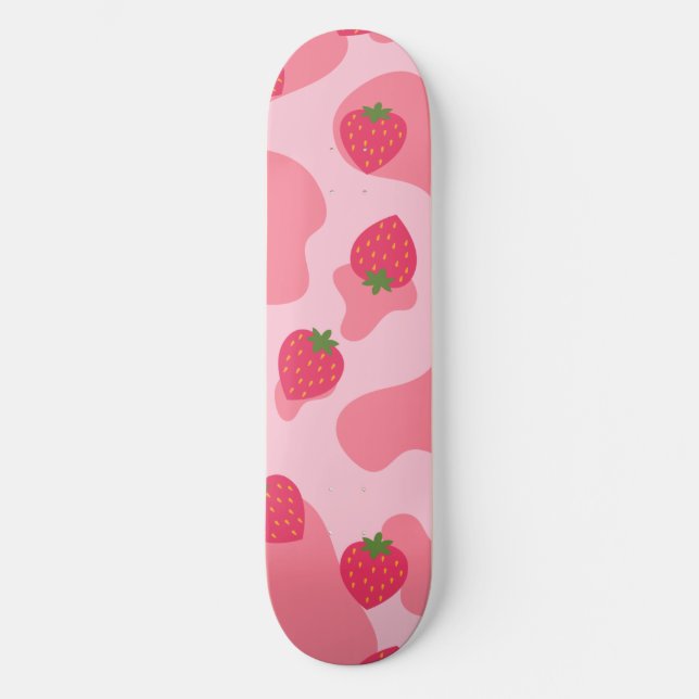 Skateboard Patrón de vaca de fresa de Kawaii (Anverso)