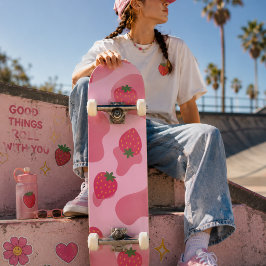 Skateboard Patrón de vaca de fresa de Kawaii