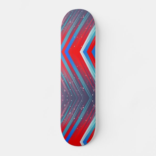Skateboard Patrón de zag de zag rojo blanco y azul (Anverso)