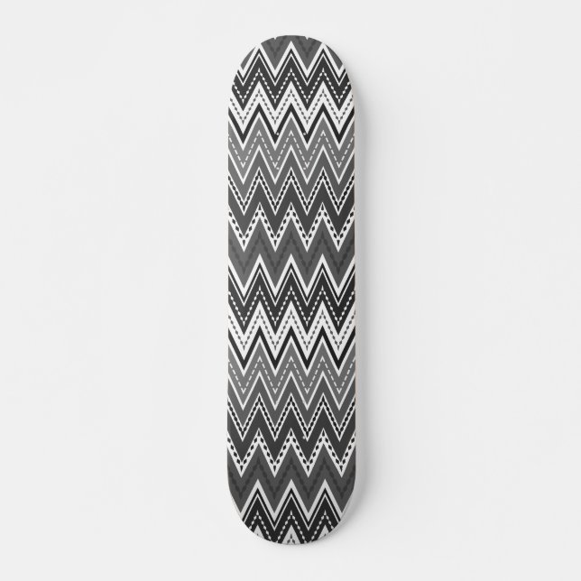 Skateboard Patrón de zigzag geométrico en blanco y negro (Anverso )