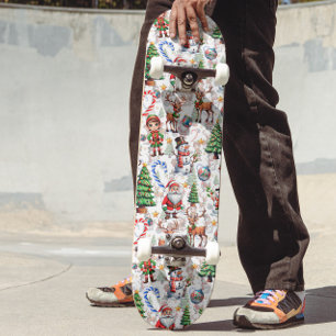 Skateboard Patrón decorativo de Navidad con fondo blanco