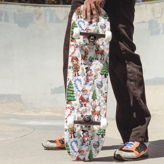 Skateboard Patrón decorativo de Navidad con fondo blanco (Subido por el creador)