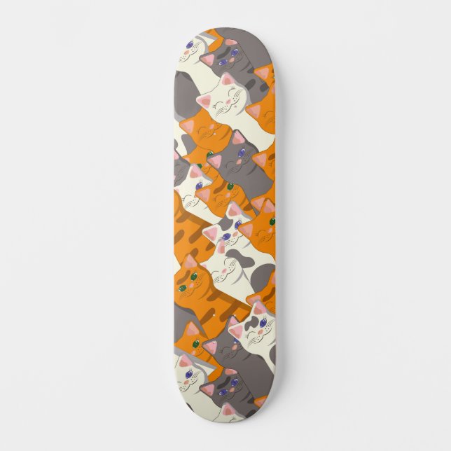 Skateboard Patrón diagonal del gato negro jengibre (Anverso)