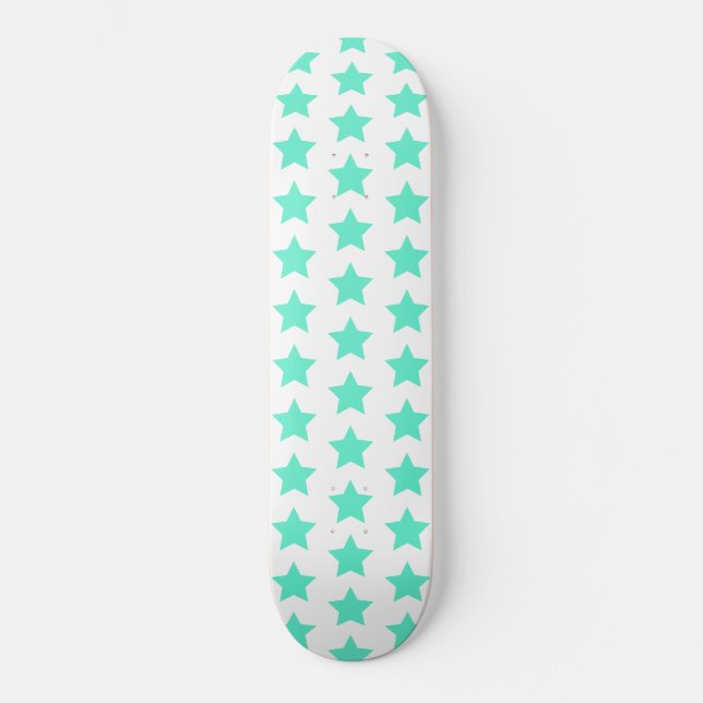 Skateboard Patrón divertido de estrellas verdes Verde azulada (Anverso)
