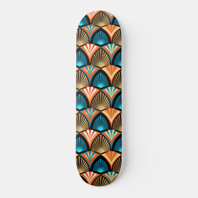 Skateboard Patrón dorado de hojas de palma geométricas en Art (Anverso)