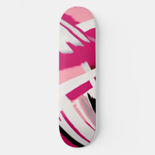 Skateboard Patrón elegante de pinceladas rosadas y blancas