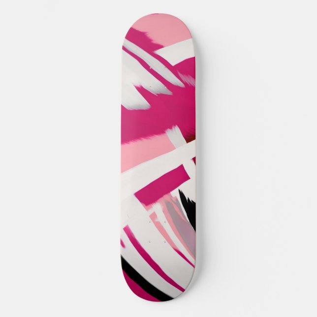 Skateboard Patrón elegante de pinceles rosa y blanco (Anverso)