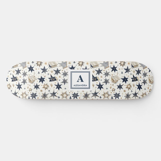 Skateboard Patrón elegante personalizado de estrellas azules  (Horz)