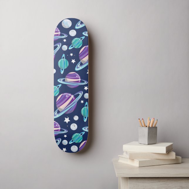 Skateboard Patrón espacial, planetas, estrellas, galaxia, cos (Arte de la pared)