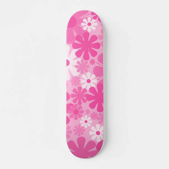 Skateboard Patrón estético floral retro 600070 en rosa (Anverso )