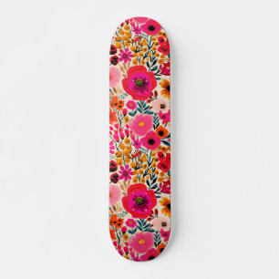 Skateboard Patrón floral abstracto colorido rosa amarillo int