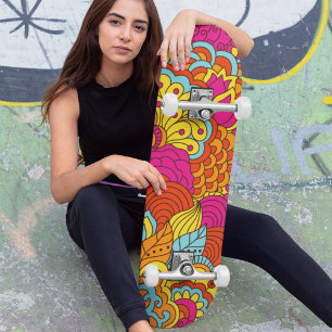 Skateboard Patrón floral abstracto moderno y colorido