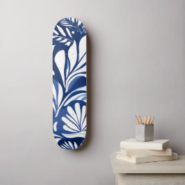 Skateboard Patrón floral acuarela botánica azul