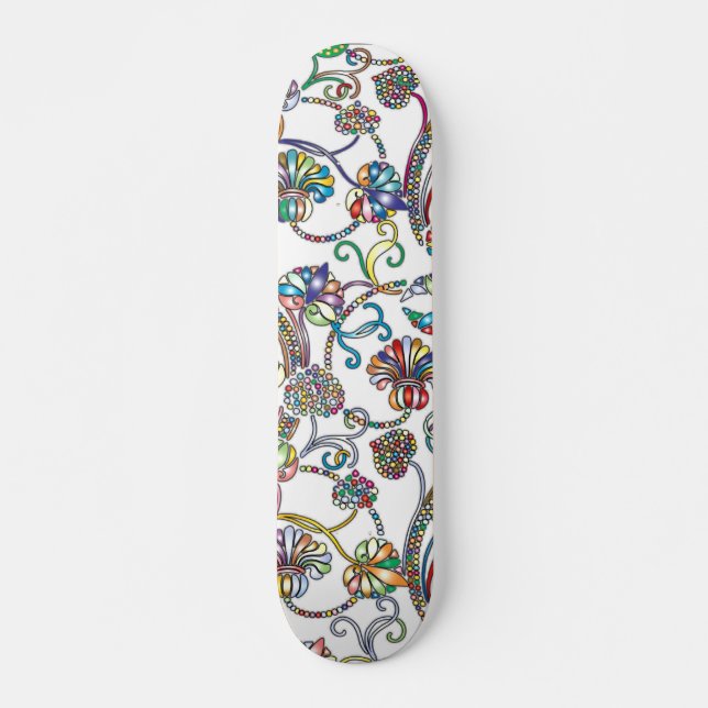 Skateboard Patrón floral antiguo multicolor sobre blanco (Anverso )