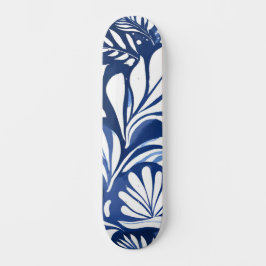 Skateboard Patrón floral azul de acuarela botánica